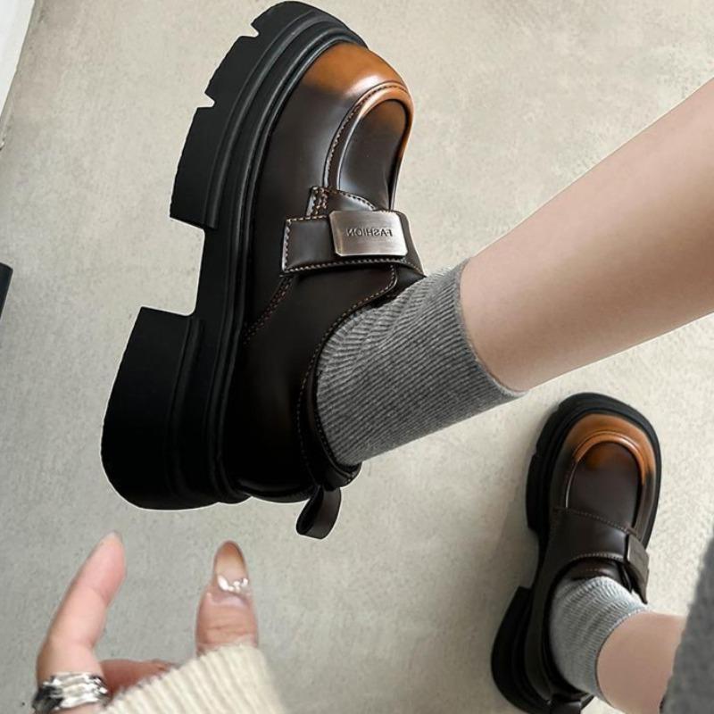Round Toe Loafers Shoes for Women Platform Brown on Sale Casual Chic and Elegant Vacation Young Promotion 2025 Trend Woman Pumps
