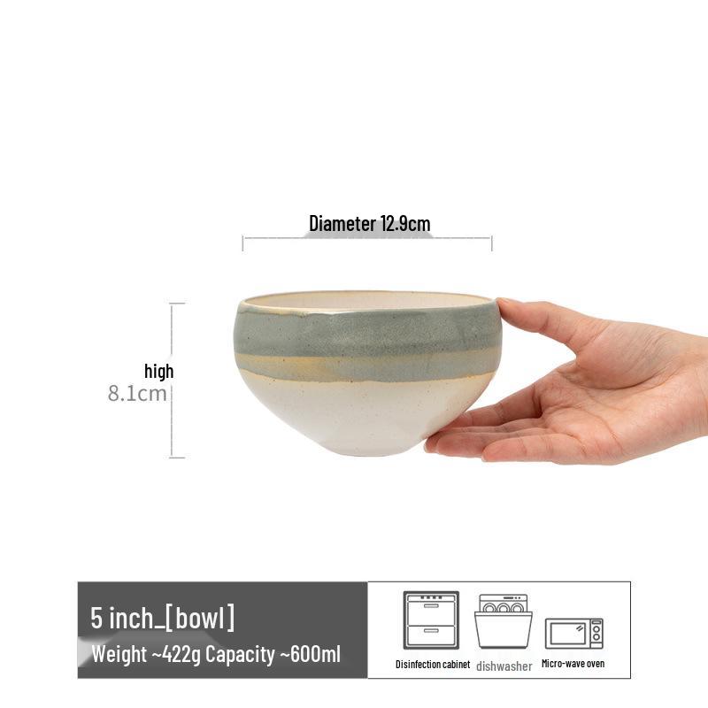 Japanese Retro Ceramic Irregular-Shape Bowl with Kiln-Changed Glaze - Ideal for Rice, Congee, or Noodles