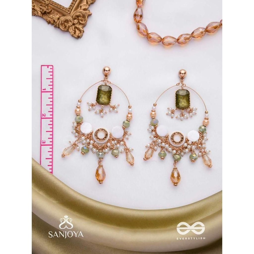 Earrings for Women | Statement Golden & Green Dangler Earrings with Pearl & Bead Accents | Ethnic Jewelry for Weddings, Festivals & Special Occasions