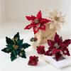 Flannel Fabric Christmas Artificial Flowers Plastic 28cm Xmas Decorative Flowers Glitter DIY Glitter Fake Flower