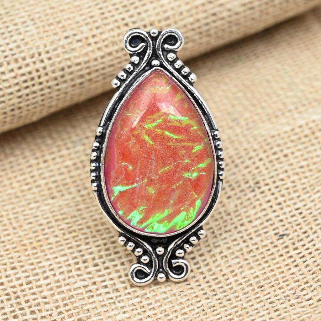 Pink Triplet Opal Gemstone 925 Solid Sterling Silver Handmade Ring Jewelry All Size