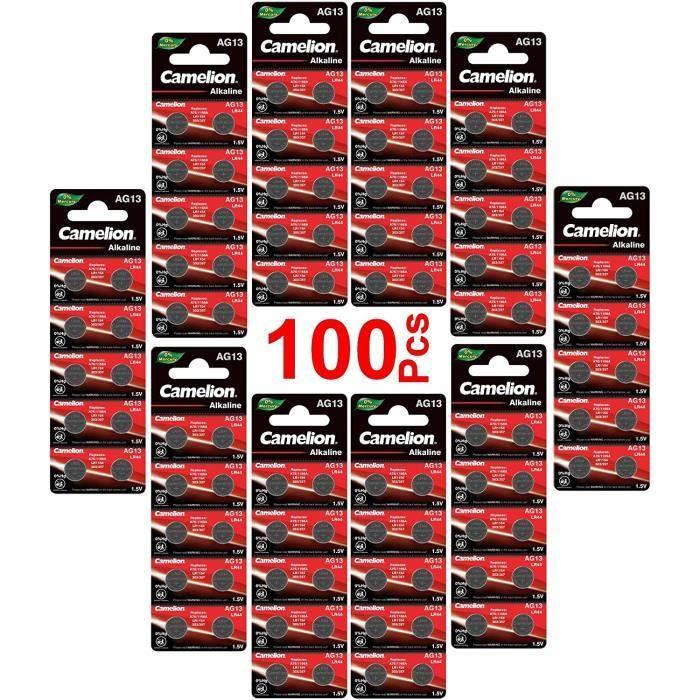 LOT of 100 AG13 LR44-LR1154-1166A-A76-357-303 Alkaline Button Cell Batteries for Watches, Calculators, Cameras, and Pointers - Mercury Free
