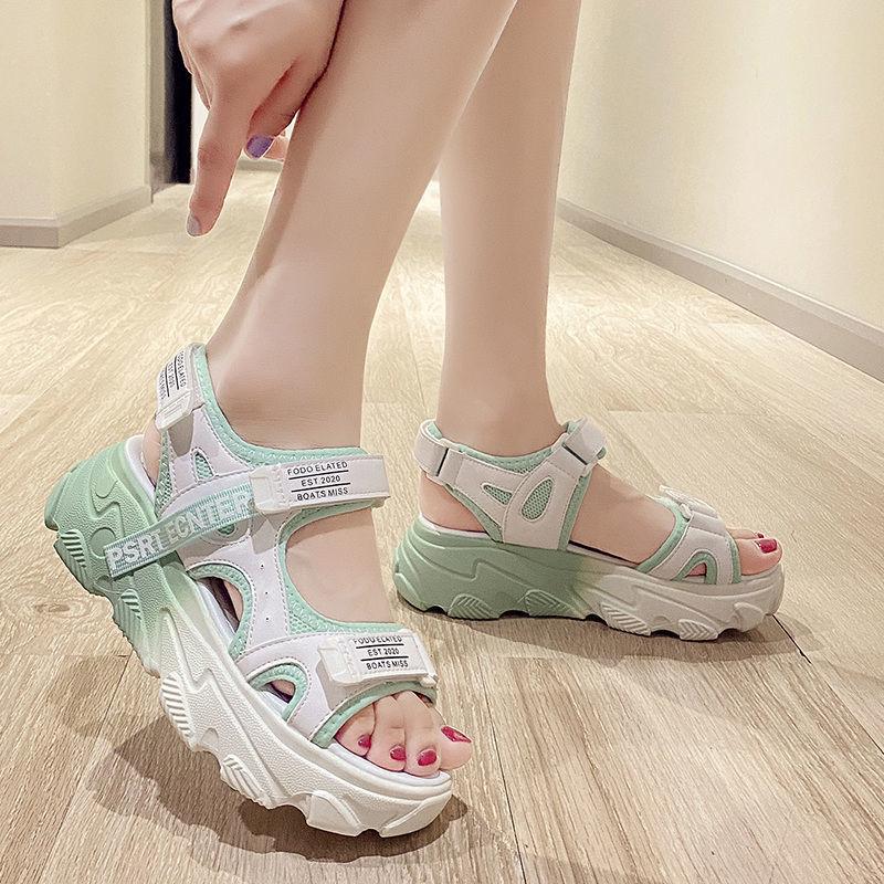 Roman Sandals Women's Flats Summer Fashion Rhinestone Hook&loop Ins Platform Shoes