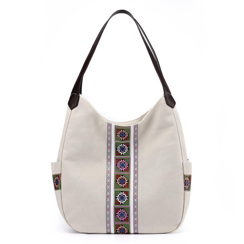 Bolso de lona para mujer, bandolera de mano, estampado étnico, moderno y sencillo, multicapa, informal, para compras.