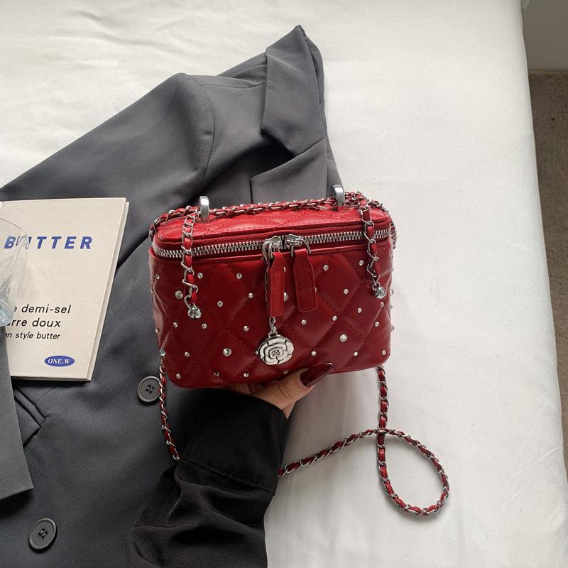 Rhombus chain versatile shoulder box bag women's 2025 summer new high-end messenger bag