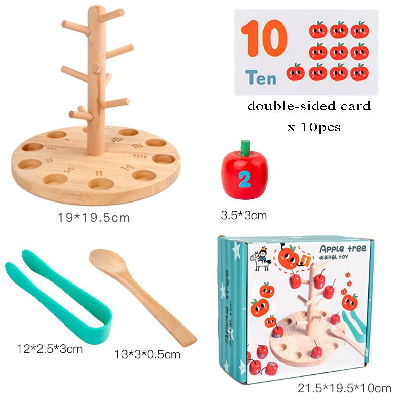 Baby Montessori Digital Apple Tree Education Wooden Toys Children Learn Digital Clip Beads Skills Training Early Education Game