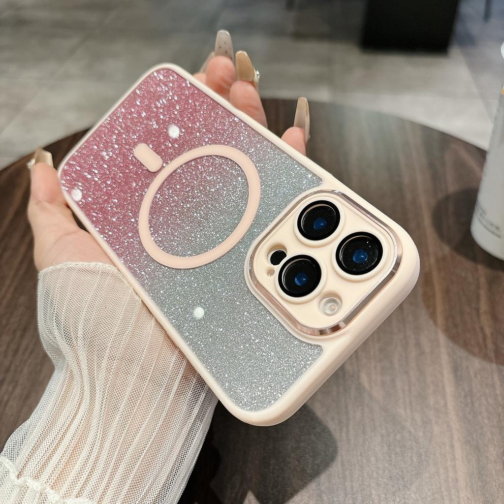 Applicable To IPhone 17 Gold Shield Flash Powder Magnetic Suction Phone Case Apple 16proMax Full Inclusive Anti Fall 15 Protective Case 14