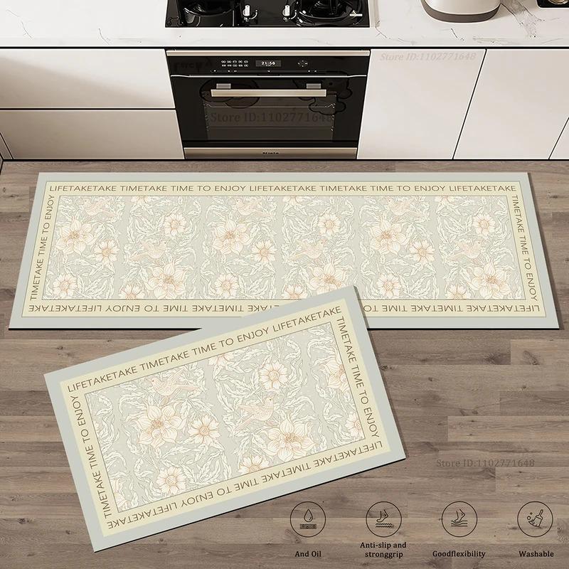 Minimalist Line Drawing Flower Kitchen Non Slip Floor Mat Waterproof Oil Proof Kitchen Strip Carpet Home Decoration