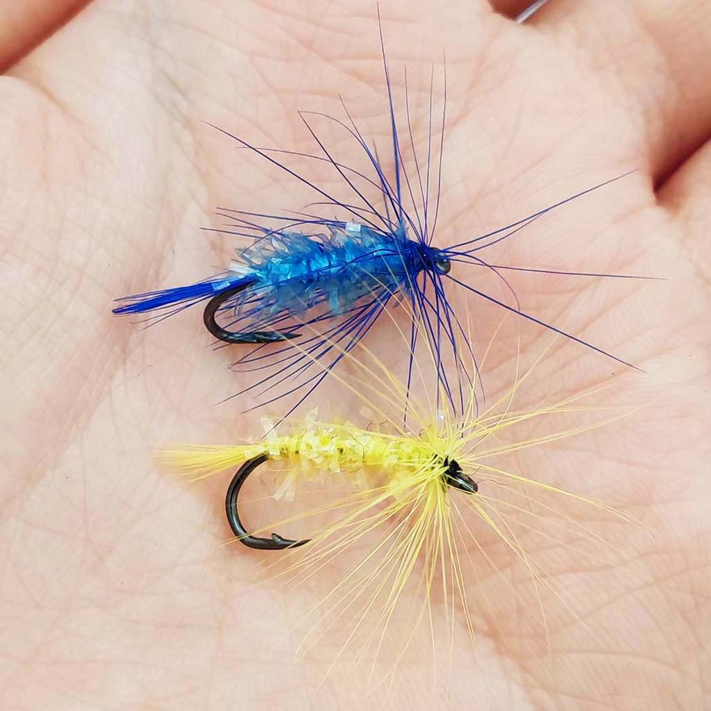 Trockenfliegen Angelköder-6/10Stk.-Blau&Gelb Maifliege Trockenfliegen Kristallfaden Seidenkörper Köder Größen#10 Für Forelle/Barsch/Karpfen usw. im Süßwasser oder Salzwasser.