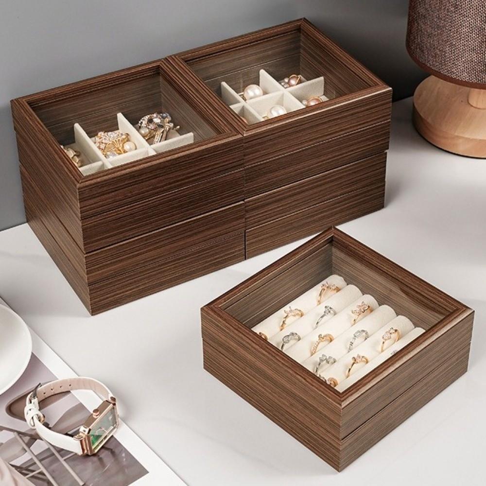 Glasdeckel Schmuckorganizer Samt-Innenleben Ringhalter Geschenk Holzschmuckschatulle Für den Heimgebrauch