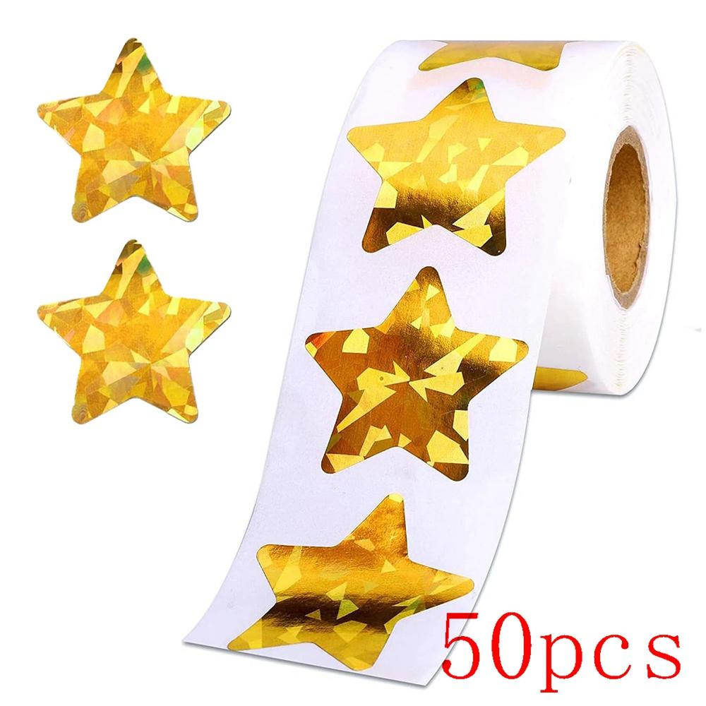 50-500Pcs Holographic Golden Star Stickers For Kids Reward Foil Star Stickers Labels For Wall Crafts Classroom Supplies 1Inch