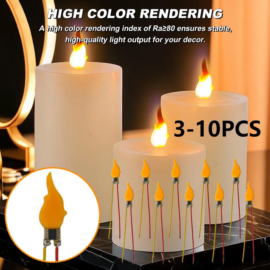 3/5/10PCS 3V LED Flame Effect Light Bulb 2200K Diode Palm Flame Lamp Wick Set Accessories Flash Candles for Birthday Party Decor
