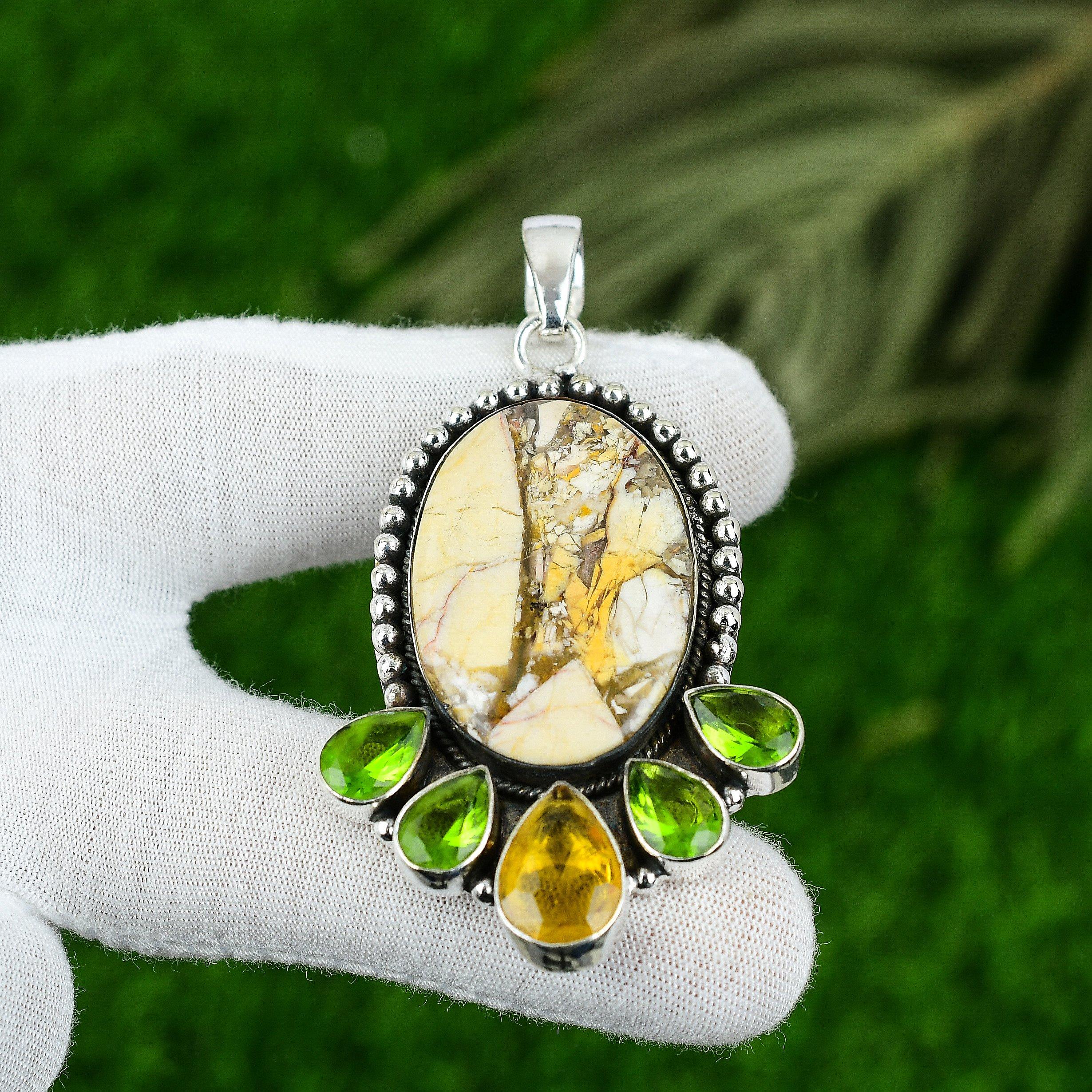 Anniversary Gift For Her Natural Brecciated Mookaite Gemstone Pendant 925 Silver