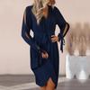 Autumn Women's Dress Hollow Long Sleeve Pleated Dresses Solid Color Dresses