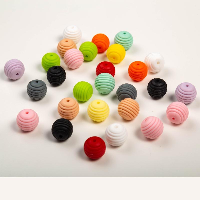 10pcs Silicone Beads Baby Teething Round Spiral Beads Food Grade Beads 15mm DIY Threaded Beads Baby Teethers