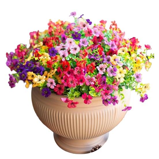 12 Bundles Artificial Flowers for Outdoors Multicolor Morning Glory with Eucalyptus UV Resistant Faux Silk Flower for Spring Summer Home Planter