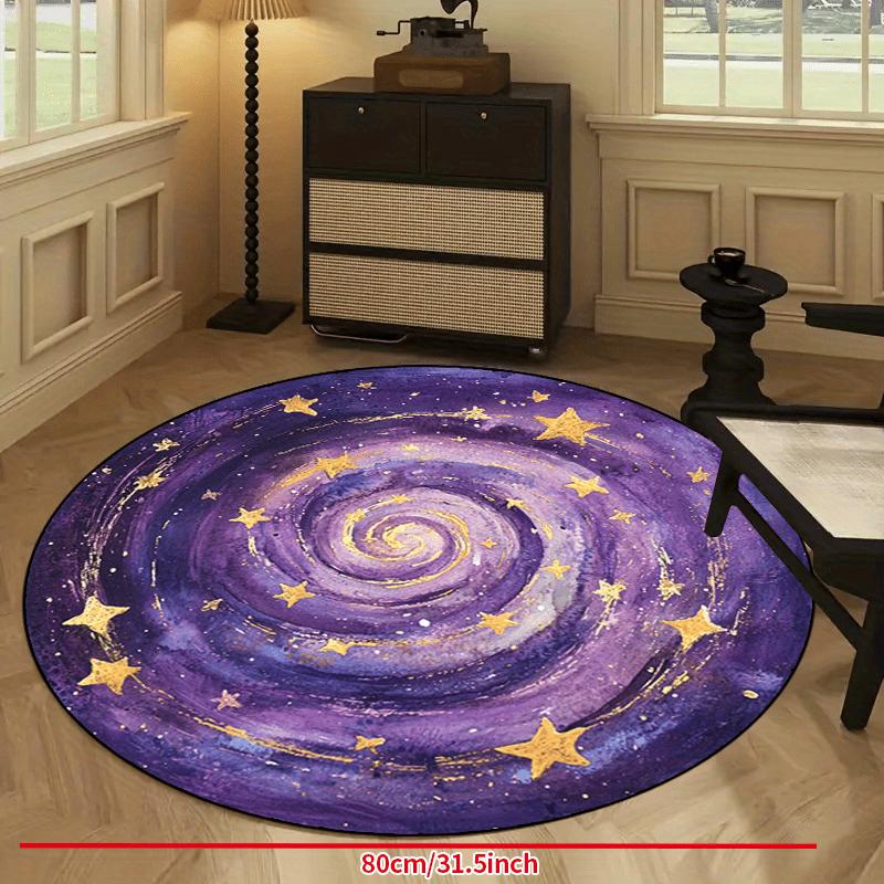 Galaxy Starry Night Round Area Rug Non Slip Purple Gold Space Theme Living Room Bedroom Patio Decor Washable Carpet