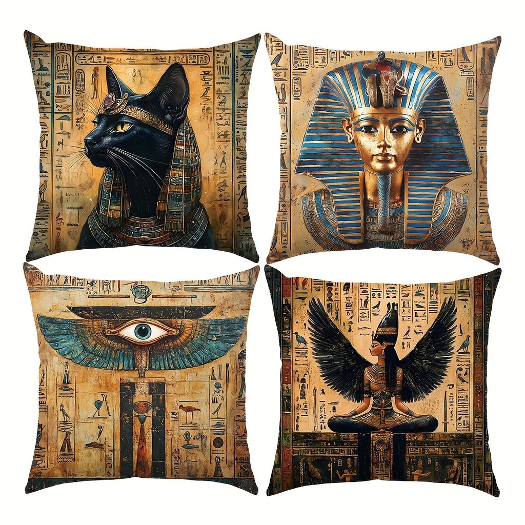 Vikama Ancient Egyptian Totem Pillow Cover Living Room Sofa Bedroom Decor Exotic Style Anti-Mite Machine Washable Lint-Free