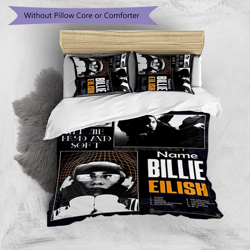 3pcs Custom Name Billie Eilish Bedding Set Duvet Cover Closure Includes 1 Duvet Cover & 2 Pillowcases for All Seasons Bedroom Decor