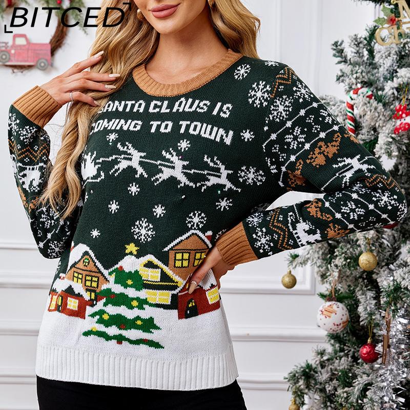 

BITCED Women s Casual O-Neck Christmas Jumper Effortlessly Stylish Autumn/Winter Pullover S
