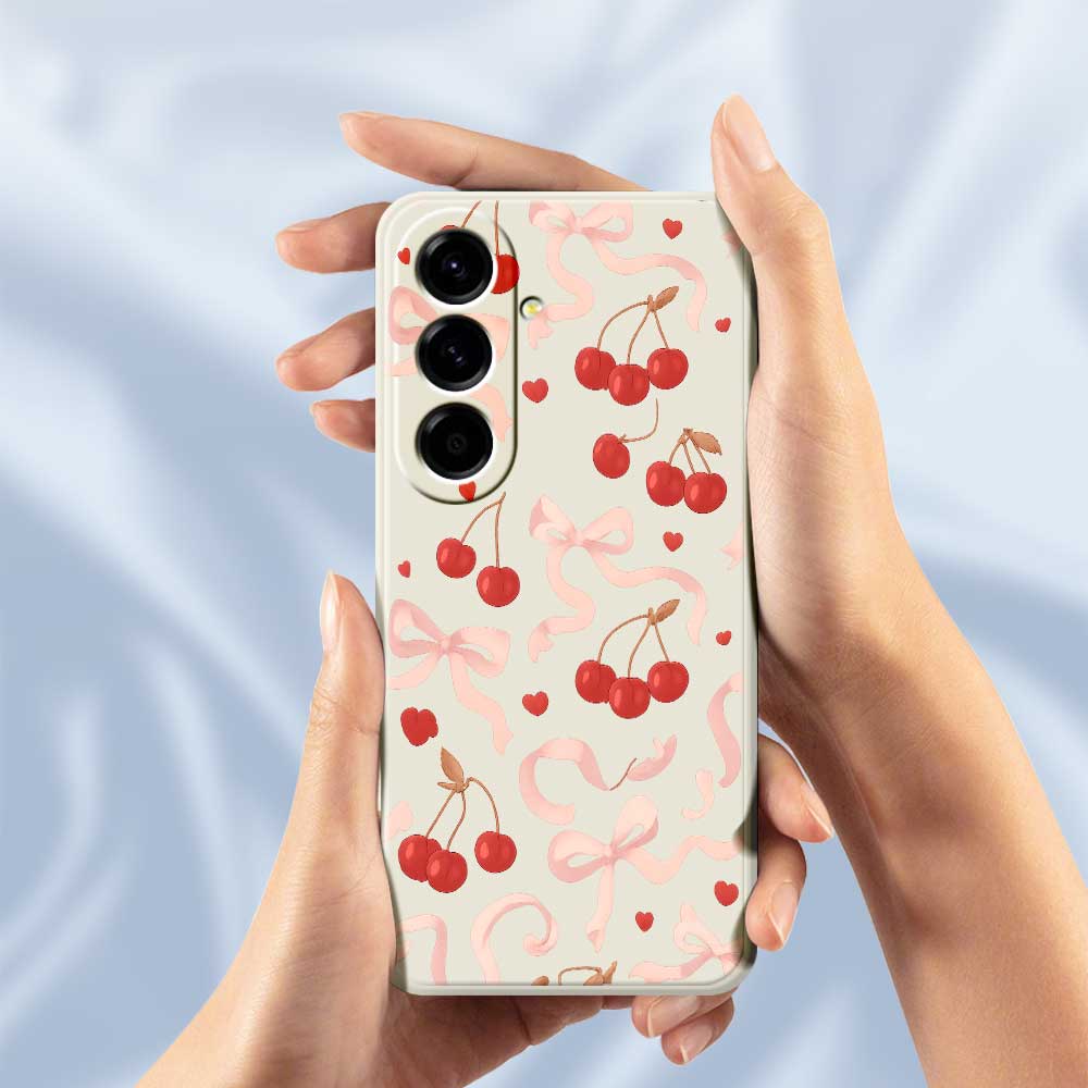 For Samsung Galaxy A56 5G Case Big Bow Cherry Pattern Printing Straight Edge TPU Phone Back Cover
