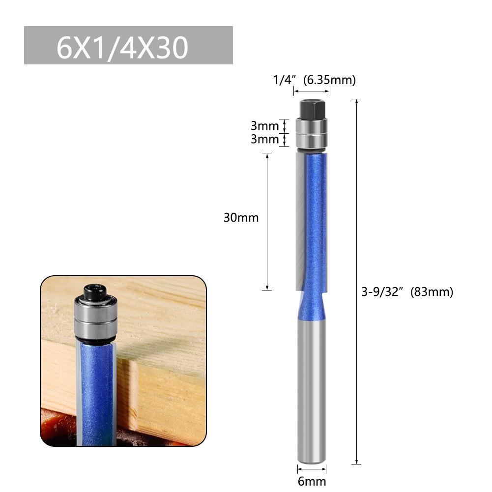 Shimmering Silver Blue Woodworking Double-Edge Trimmer with 6/6.35 Shank & Double Bearing Bakelite Milling Cutter