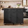 Kitchen Island with Casters, Extendable Dining Area, Waste Bin Compartment and Drawers, Mobile, Ideal for Kitchen and Dining Room (Black)