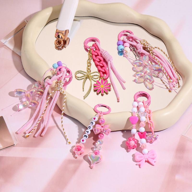 Y2K Trendy Creative Beaded Keychain Personalized Versatile Keyring Phone Lanyard For Girls Bag Pendant Key Hanging Decoration
