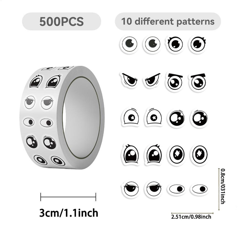 500Pcs Cute Cartoon Eye Stickers Roll Assorted Expression Decals for DIY Craft, Classroom School Teacher Stationery Book Decor