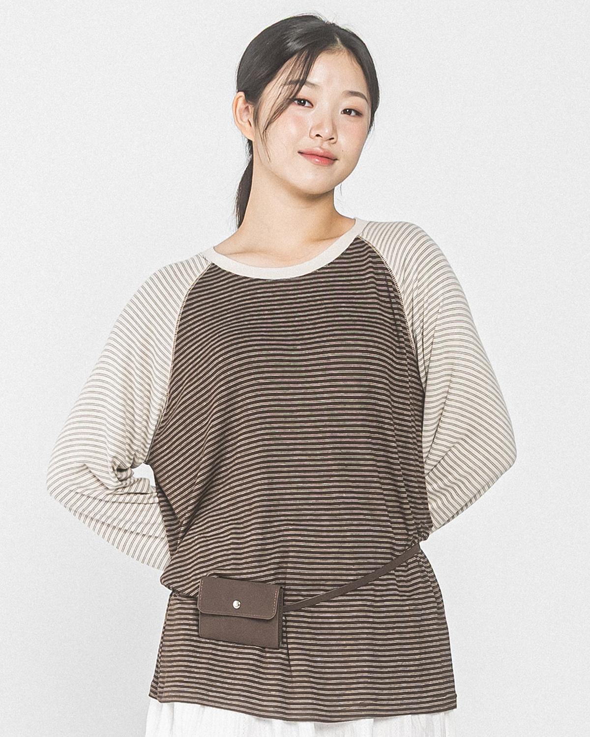 Havism Two Tone Stripe Raglan L/S Tee(Brown) Brown/One Size