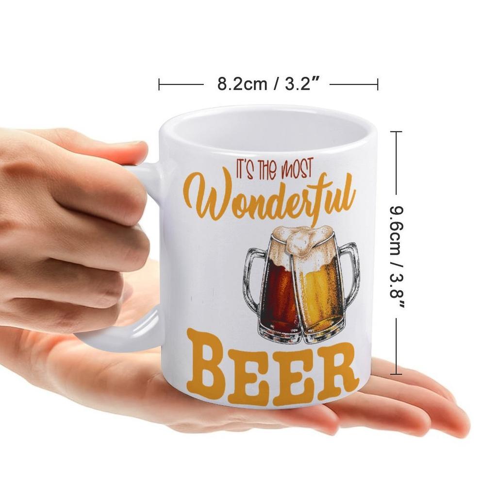 1pc 11oz Double-Sided Printed Mug for Beer Lovers, Smooth Ceramic Cup for Coffee or Tea, Fun Present Idea for Friends and Coworkers