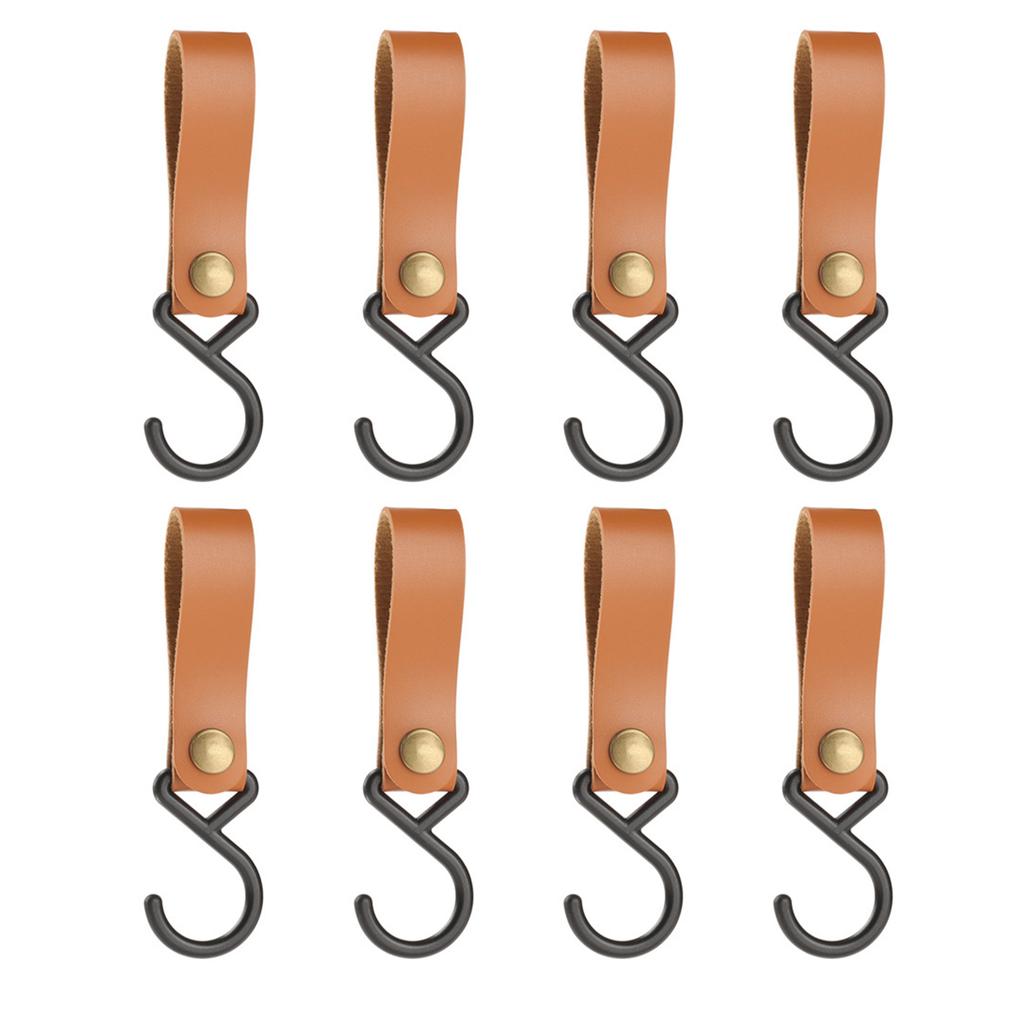 8 Pack PU Leather S Hooks No Drilling Hanging Hooks Leather Straps with Hooks Multifunctional S Hooks Set for Hanging