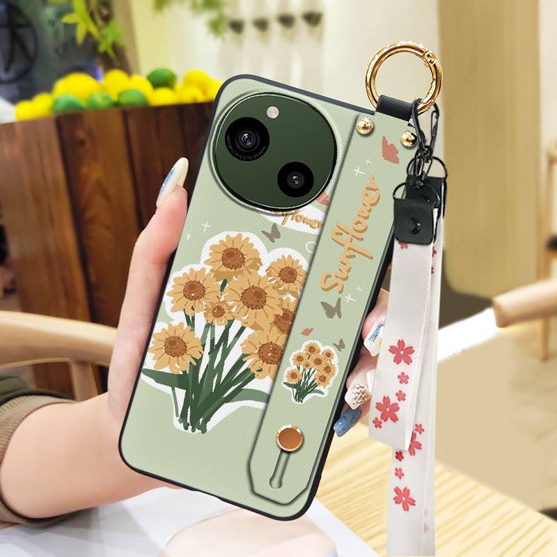 Wrist Strap Waterproof Phone Case For Sharp Aquos R9/SH-51E Oil Painting Anti-knock Ring Durable Kickstand Soft case