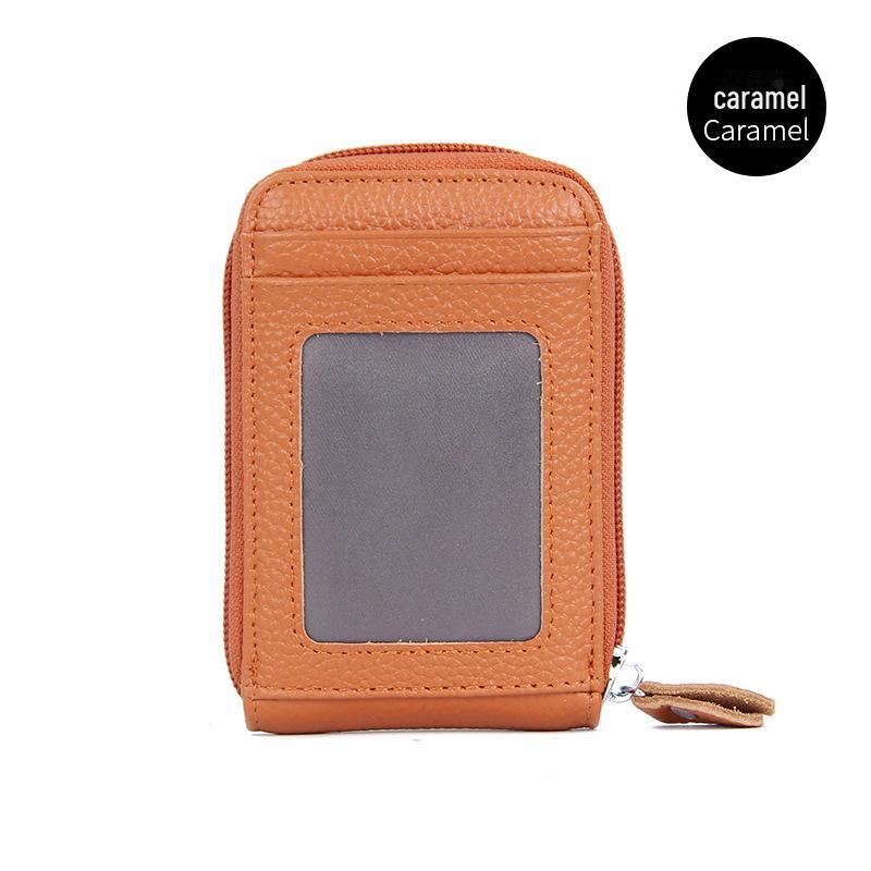 Soporte para tarjetas RFID antirrobo de piel de vaca coreano con ventana transparente y múltiples ranuras