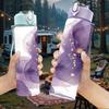 1PC Dark Purple Peony Flower Soft Petal Art Print 750ml Color Plastic Sports Water Bottle Leakproof Flip Straw Lid Suitable for Sports Office Home Use