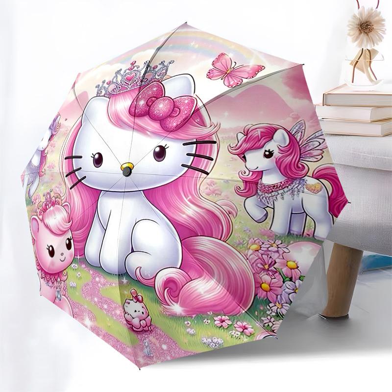 1pc Hello Kitty, Princess umbrella automatic open/close, 8-Rib Durable Frame, Compact Folding Design, Ideal Birthday/Holiday Gift 1178A