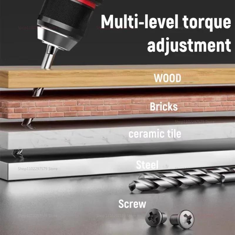 Cordless Brushless Electric Drill with 2-Speed Metal Chuck DIY Home Renovation Compatible with 18V Battery(No Battery)