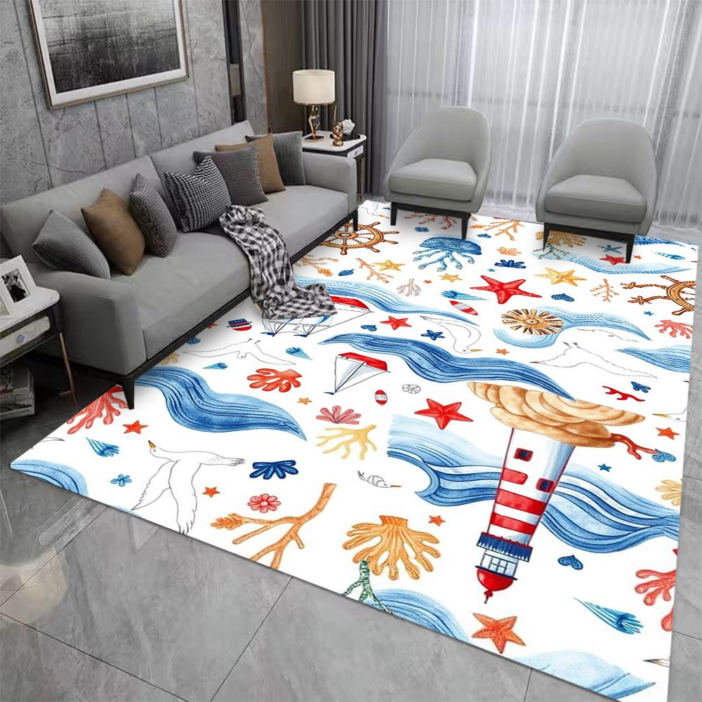 Starfish Shell Whale Ocean Pattern Carpet for Living Room Decor Children Play Soft Rug Bedroom Lounge Nursery Sofa Floor Mat