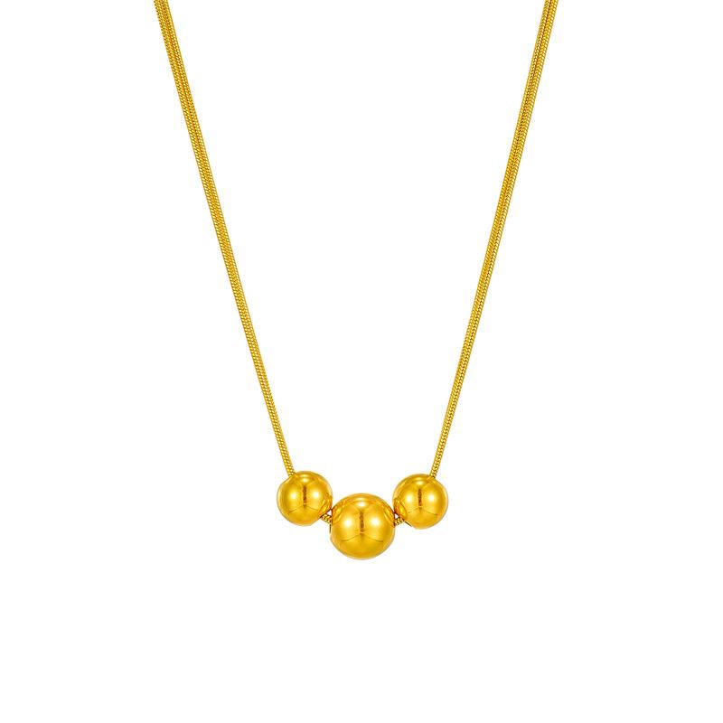 Gold Plated Triple Ball Pendant Necklace, Stainless Steel Double Snake Chain Choker, Waterproof Minimalist Jewelry for Women Gift