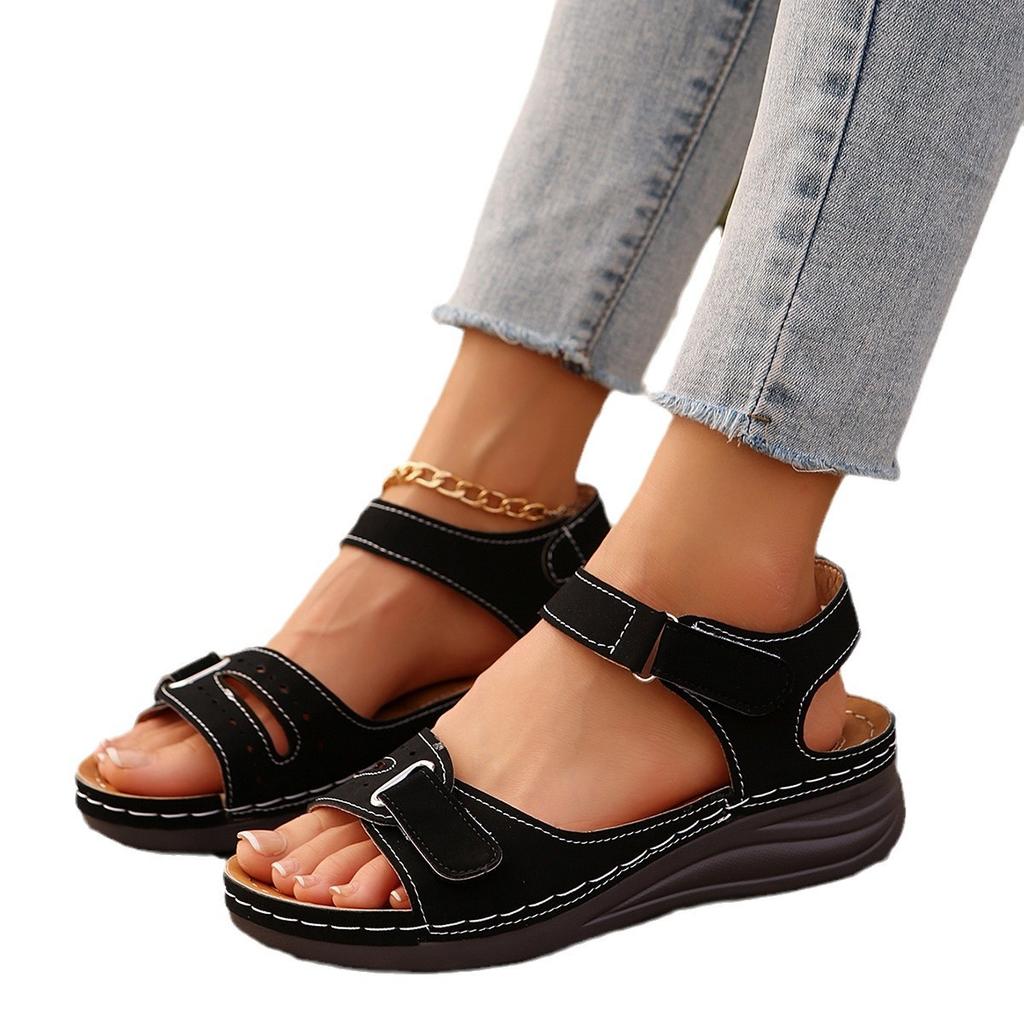 New 2025 Plus Size Casual Fishmouth Sandals Roman Style Sandals Women's Outer Wear Velcro Shoes