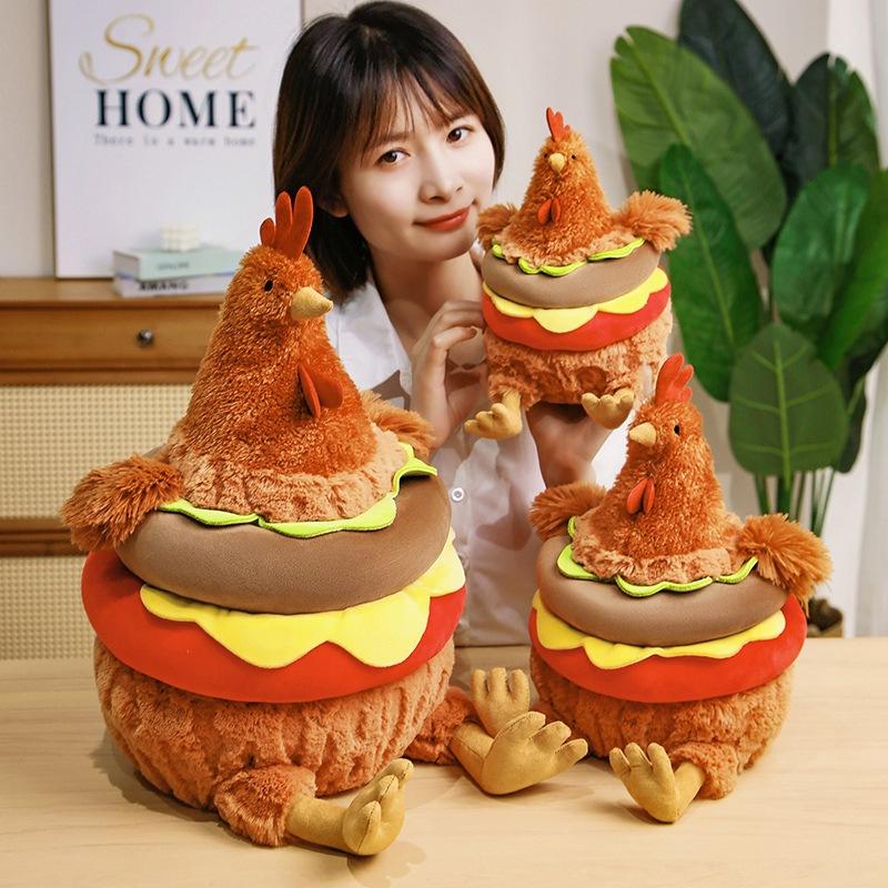 Creative Chicken Burger Throw Pillow Plush Toy Doll Chick Doll Children Soothing Rag Doll Girl Birthday Gift