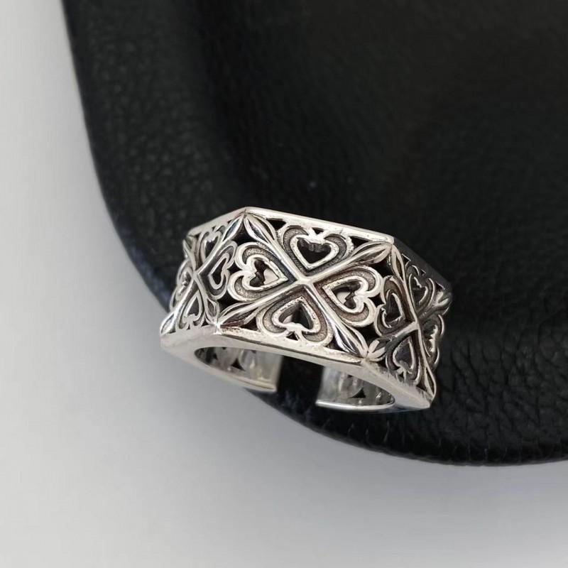 Adjustable Open Ring Couples Geometric Hollow Heart Design Vintage Style Plated Unisex Wide Band