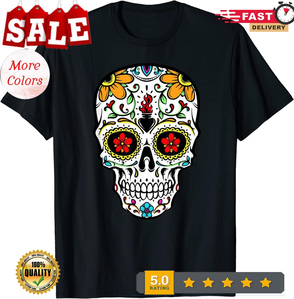 2026/Day Of The Dead Costume Candy Patterned Skull Tee Men Casua T-Shirt