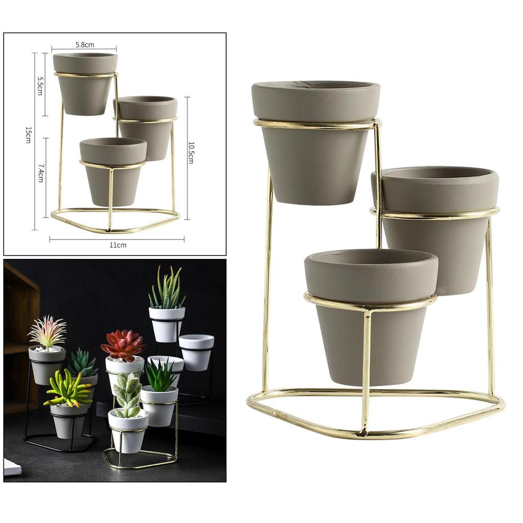 3Pcs Flower Pot Holder Succulent Plant Pots Stand Set Home Desktop Decor succulents Flower Pots Metal Stand Holder