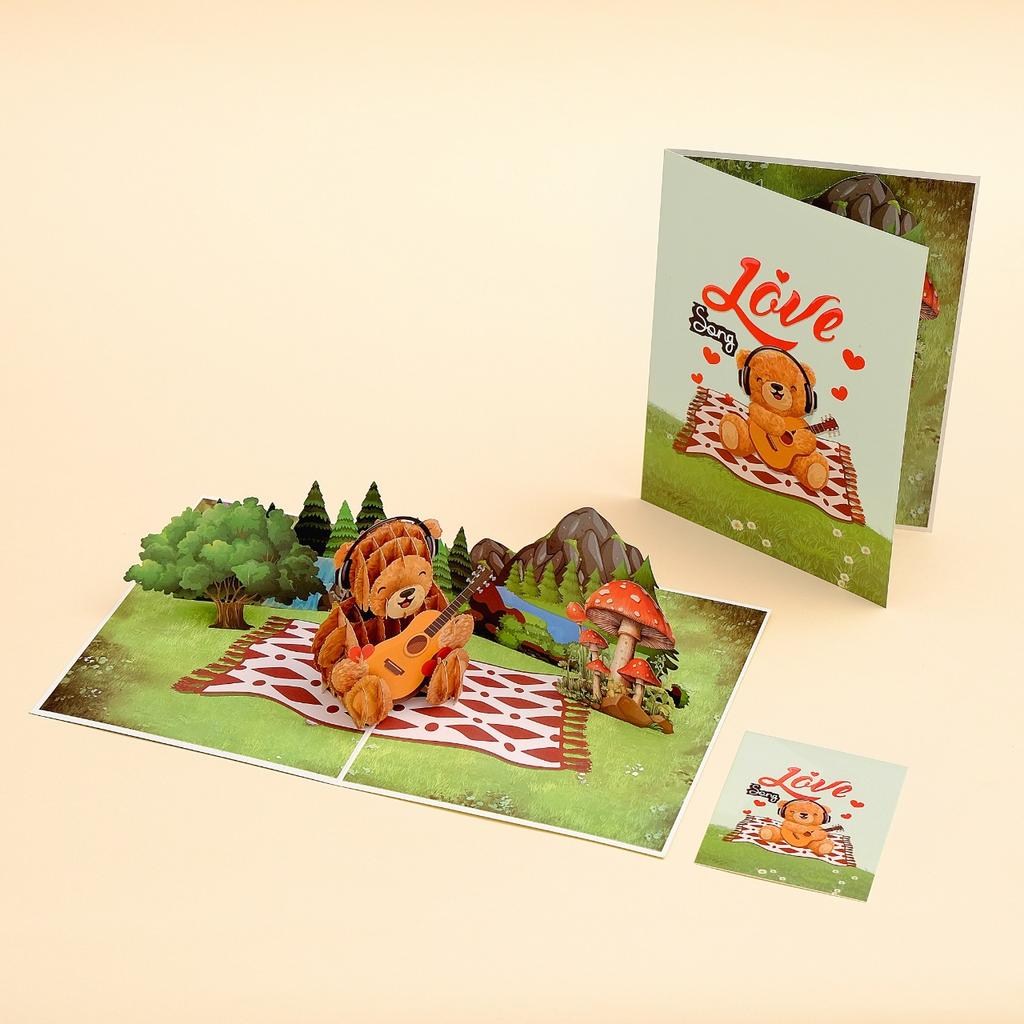3D Bear Pop-Up Greeting Card - Cute Bear Paper Sculpture Card, Standing Decor, Birthday Gift