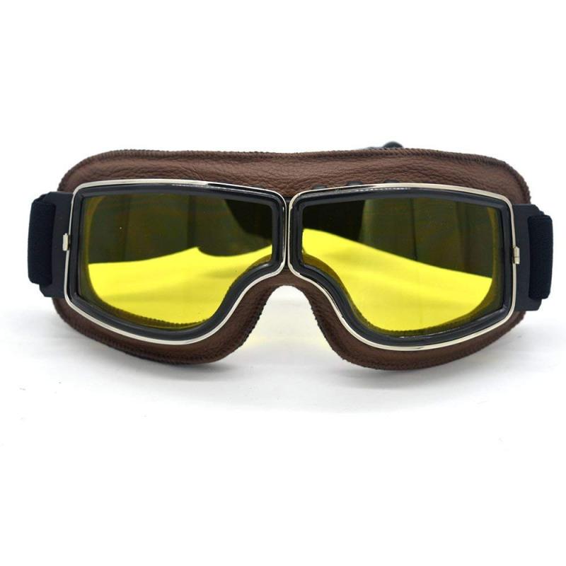 Leder Vintage Scooter Brille Pilot Ski Sonnenbrille Helm Brille