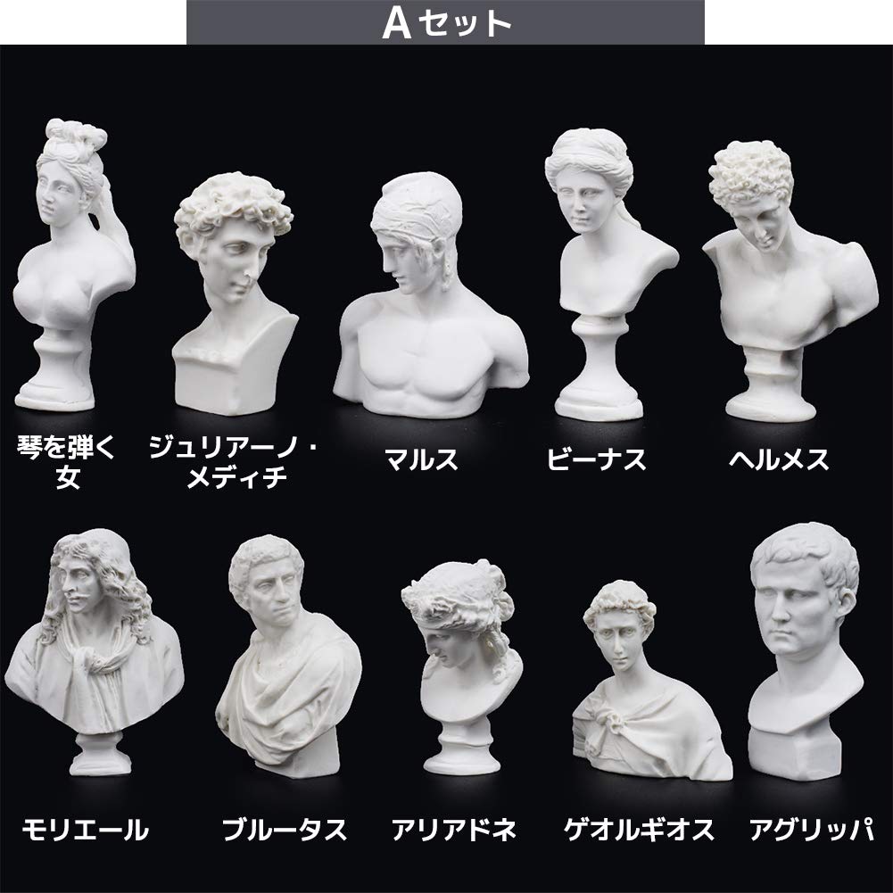 [FUPUTWO] Miniature Plaster Bust Statue Figures, Resin Sketch Drawing Model Replica Set, Classical Plaster-Style Art Decor (Type C)