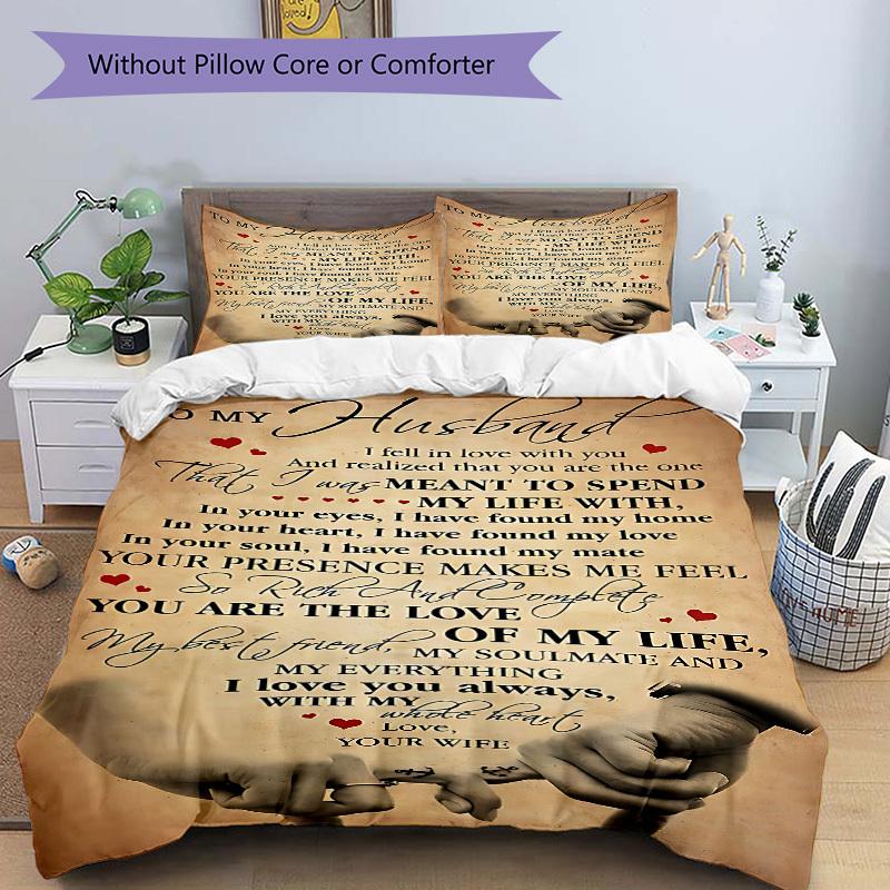 3pcs Bedding Set Love Commitment Includes 1 Comforter + 2 Pillowcases, Without Pillow Inserts, Soft Comfortable, Lightweight Breathable, Pri