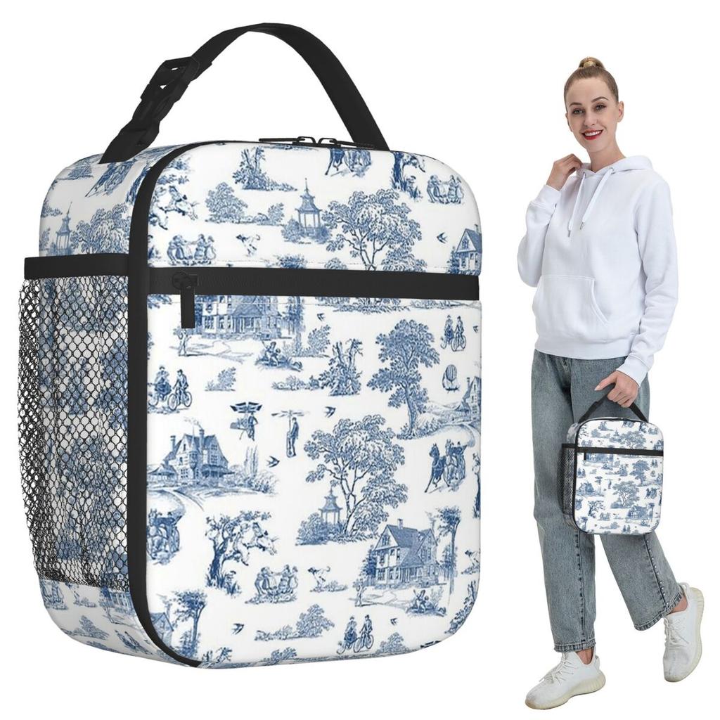 Toile De Jouy French Motif Insulated Lunch Bag for Kids School Cooler Thermal Food Box Tote Leakproof Lunch Boxes Container