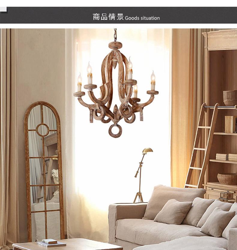 Wooden Candle Chandelier Vintage Lustre Bois Lustre Pendant Chandeliers Lighting Living Room Kitchen Bedroom Retro Light Fixture